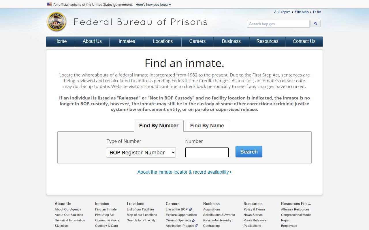 Federal Bureau of Prisons inmate locator for Washington federal custody